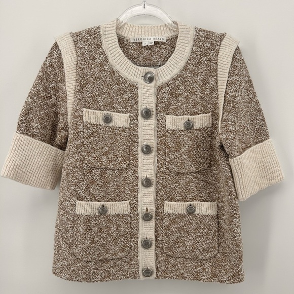 Veronica Beard Kaufman Knit Jacket In Ivory Brown Size XS Cardigan - Picture 2 of 12